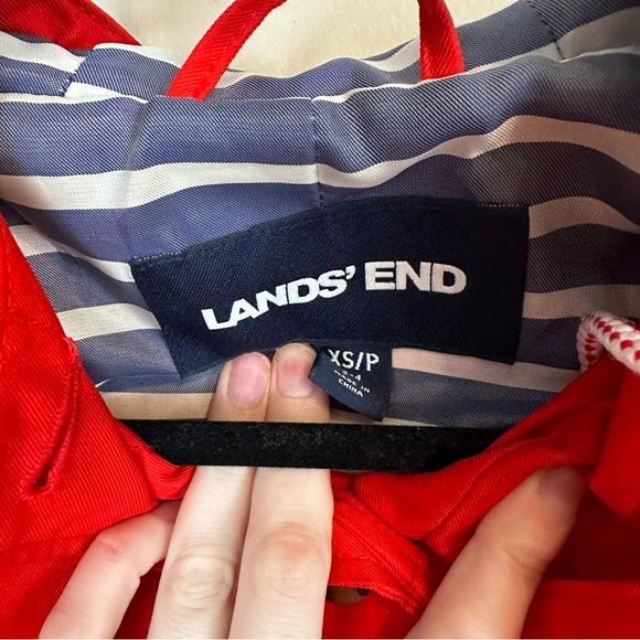 Lands End | Cherry Red Button Front Hooded Lightweight Jacket Size XS Women's - Picture 2 of 6